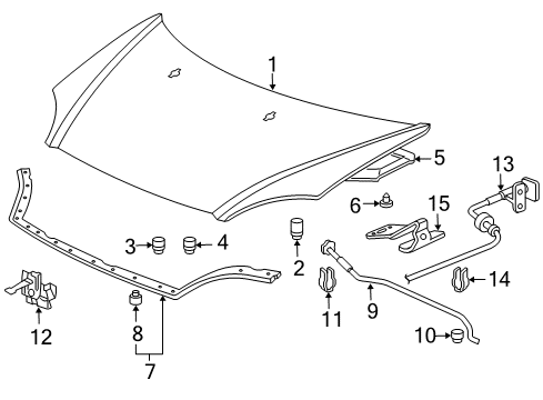 2005 Honda Civic Hood & Components Stay, Hood Opener Diagram for 74145-S5T-G00