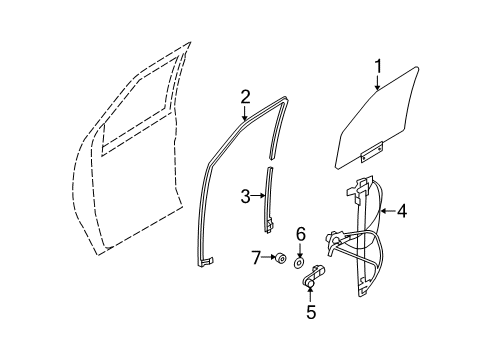 2013 Ford E-150 Front Door Door Glass Diagram for F7UZ-1521411-AA