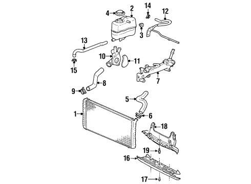 1999 Oldsmobile Intrigue Radiator & Components Outlet Radiator Coolant Hose Assembly Diagram for 10425111