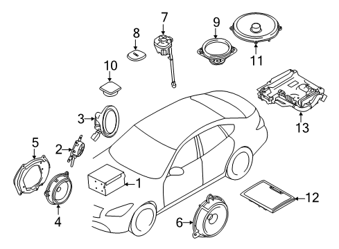 2016 Infiniti Q70 Sound System Bracket Front Speaker, LH Diagram for 28167-1MA0A