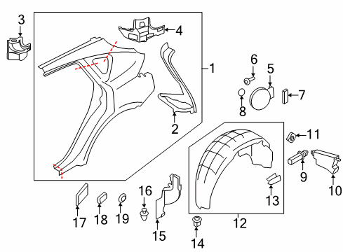 2017 Infiniti QX50 Fuel Door Protector-Rear Wheel House, RH Diagram for 76748-3WU0A