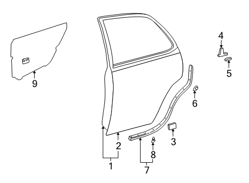 1999 Toyota Camry Rear Door Door Weatherstrip Diagram for 67871-33030