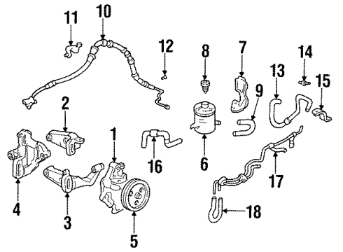 1994 Honda Civic del Sol P/S Pump & Hoses, Steering Gear & Linkage Hose, Power Steering Diagram for 53713-SR3-A92