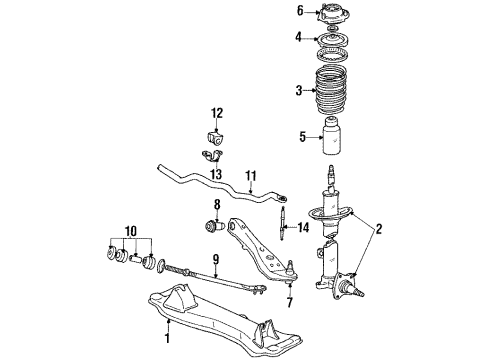 1984 Toyota Corolla Front Suspension Components, Lower Control Arm, Stabilizer Bar Bar Assy, Strut, LH Diagram for 48670-19155