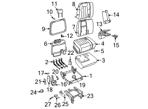 2003 Buick Rendezvous Rear Seat Components Pad Asm, Rear Seat Cushion Diagram for 88949115