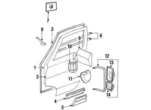 1992 Dodge B250 Front Door & Components, Outside Mirrors, Exterior Trim Front Door Outside Mirror Diagram for 55075001
