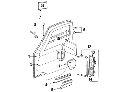 1991 Dodge B250 Front Door & Components, Outside Mirrors, Exterior Trim Door Mirror Glass Diagram for 4498154