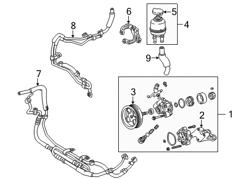 2001 Lexus LS430 P/S Pump & Hoses, Steering Gear & Linkage Shaft Sub-Assy, W/Pulley Diagram for 44303-50010