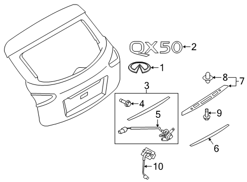 2017 Infiniti QX50 Parking Aid Finisher Assy-Back Door, Center Diagram for 90816-1BA0A