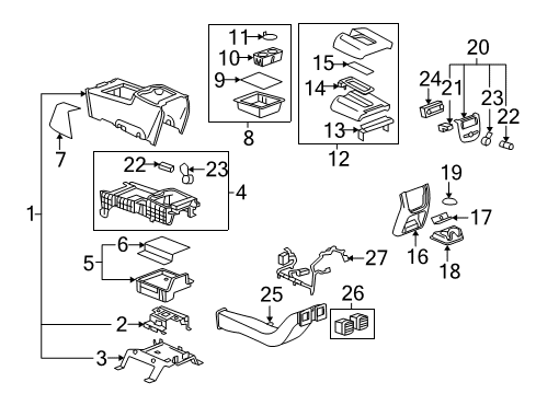 2012 Chevrolet Avalanche Center Console Console Assembly Diagram for 22889189