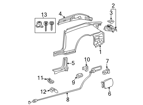 2005 Toyota Solara Fuel Door Center Reinforcement Diagram for 57432-33010