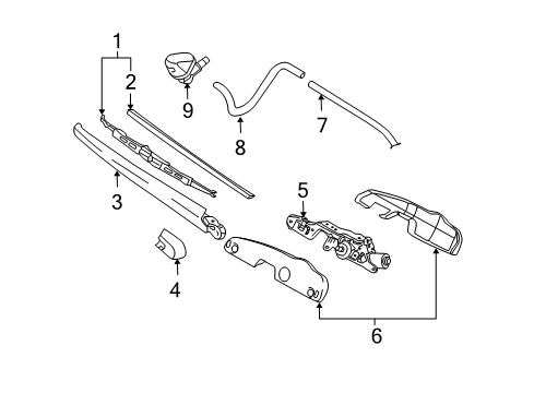 2005 Hyundai Tucson Wiper & Washer Components Rear Wiper Motor & Linkage Assembly Diagram for 98700-2E000