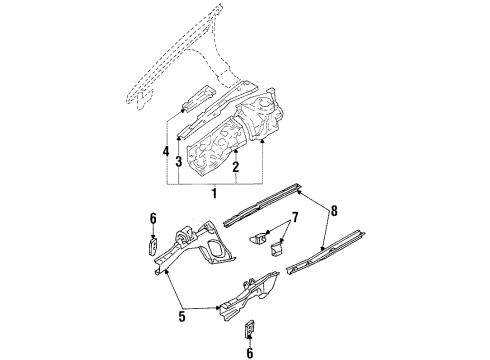 1991 Toyota Corolla Inner Panel Front Section Diagram for 53711-12210
