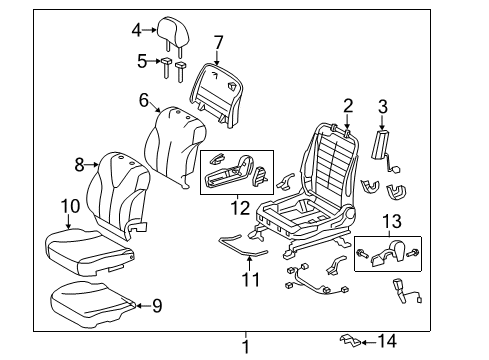 Diagram for 2011 Toyota Camry Passenger Seat Components 