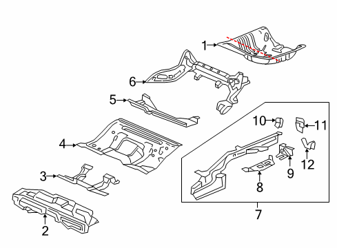 2019 Honda Civic Rear Body - Floor & Rails Bracket Set, R. RR. Muffler Mounting Diagram for 04656-TBF-A00ZZ