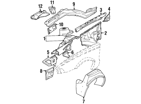 1991 Chevrolet Cavalier Structural Components & Rails Panel-Front Wheelhouse Diagram for 22552738