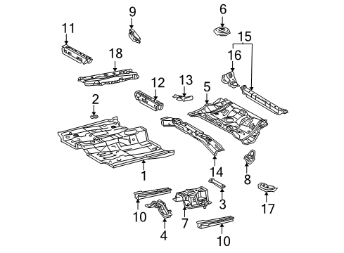 2004 Toyota Matrix Pillars, Rocker & Floor - Floor & Rails Pan, Center Floor Diagram for 58211-01030