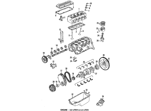 1991 Chevrolet Corsica Engine Parts, Mounts, Cylinder Head & Valves, Camshaft & Timing, Oil Pan, Oil Pump, Crankshaft & Bearings, Pistons, Rings & Bearings Valve-Exhaust Diagram for 14086089