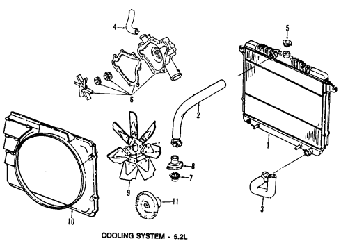 1993 Dodge Dakota Cooling System, Radiator, Water Pump, Cooling Fan Radiator Fan SHROUD Diagram for 52028021