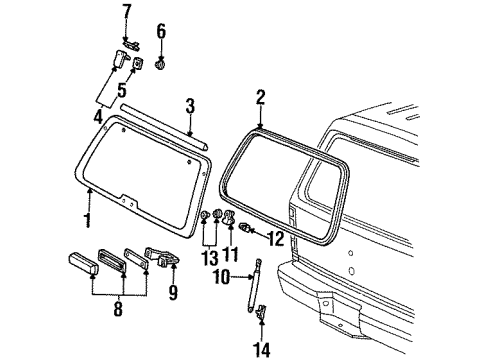 1999 Mercury Mountaineer Lift Gate - Glass & Hardware Lift Cylinder Mount Diagram for D7FZ-6440610-A