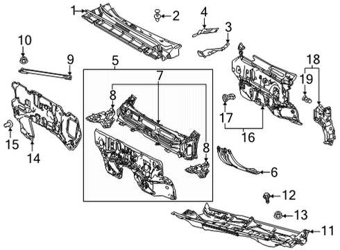 2020 Toyota Highlander Cowl Insulator Pad Diagram for 55223-0E100
