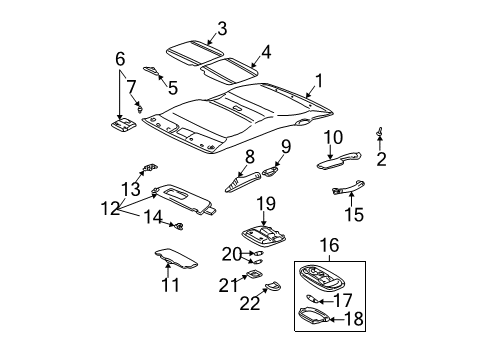 2002 Toyota Tundra Interior Trim - Cab Sunvisor GREY Diagram for 74320-34261-B0