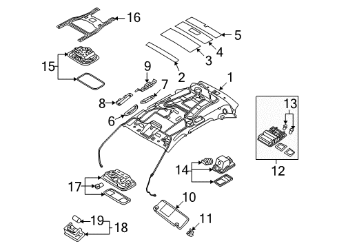 2011 Hyundai Veracruz Interior Trim - Roof Overhead Console Lamp Assembly Diagram for 92800-3J120-OR