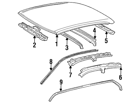 1997 Toyota Avalon Roof & Components Windshield Header Diagram for 63102-07010