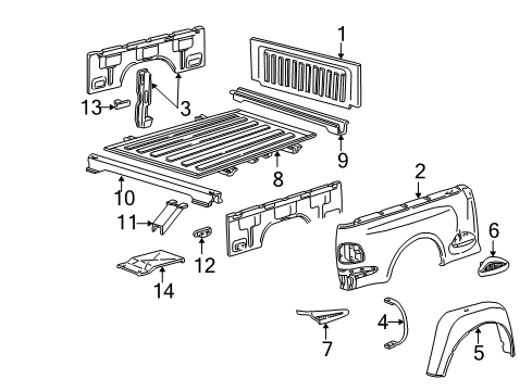 1997 Ford F-150 Front & Side Panels, Floor Wheelhouse Liner Diagram for F65Z-8327887-AF