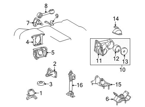 1999 Lexus ES300 Engine & Trans Mounting Insulator Assy, Engine Mounting, Rear Diagram for 12380-20040