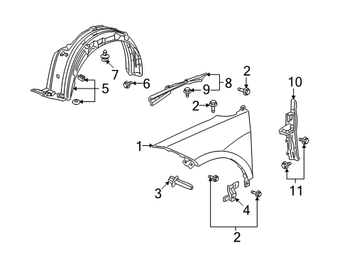 2009 Acura RDX Fender & Components Fender, Right Front (Inner) Diagram for 74101-STK-A00