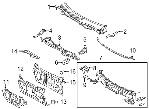 2017 Toyota Camry Cowl Cowl Grille Diagram for 55708-06140