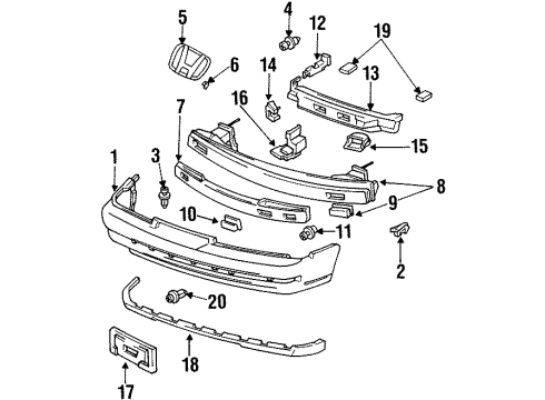 1992 Honda Prelude Front Bumper Clip, FR. Skirt Diagram for 90683-SA5-003