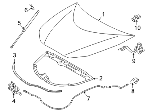 2020 Toyota Mirai Hood & Components Support Strut Diagram for 53440-62012