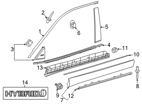 2021 Toyota Highlander Exterior Trim - Front Door Body Side Molding Diagram for PT29A-48201-19