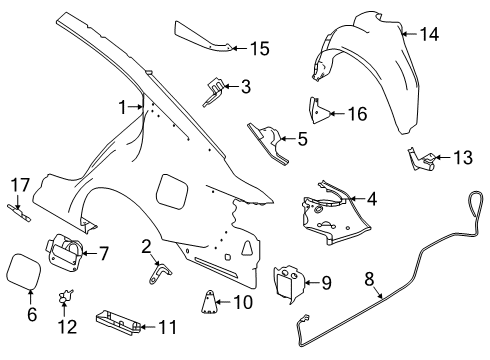 2022 Nissan Altima Quarter Panel & Components, Exterior Trim Extension - Rear Fender, RH Diagram for G8116-6CAMA