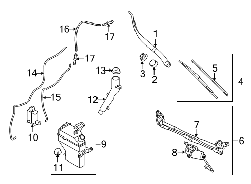 2010 Kia Soul Windshield - Wiper & Washer Components Passenger Windshield Wiper Blade Assembly Diagram for 983612K000
