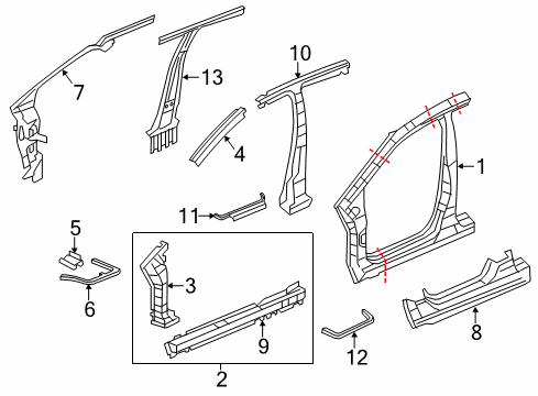 2012 Honda Civic Center Pillar, Hinge Pillar, Rocker Panel, L. Side Sill Diagram for 04641-TR0-A00ZZ