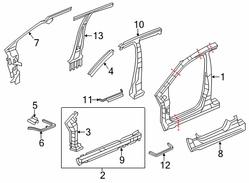 2012 Honda Civic Center Pillar, Hinge Pillar, Rocker Pillar, L. Center (Inner) Diagram for 64510-TR0-A00ZZ