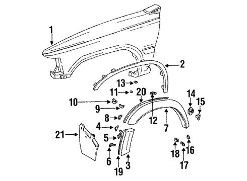 1994 Toyota 4Runner Fender & Components Extension Retainer Clip Diagram for 53879-14020