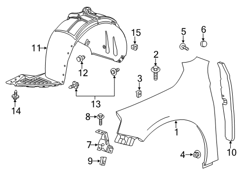 2017 Chevrolet Impala Fender & Components Front Bracket Diagram for 23142193