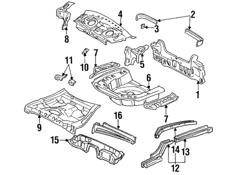 1994 Toyota Tercel Rear Body, Rear Upper Body, Rear Floor & Rails Center Floor Pan Diagram for 58211-10140