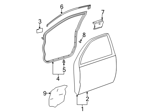 2006 Lexus ES330 Front Door Weatherstrip, Front Door, Upper, LH Diagram for 67864-33010