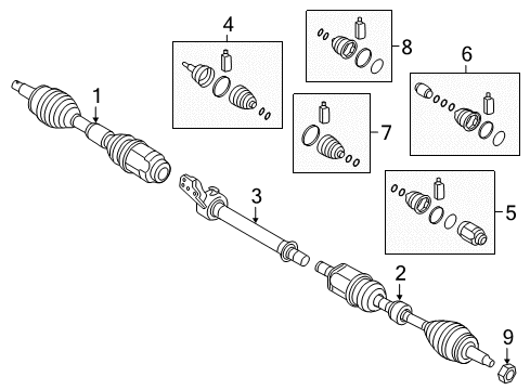 2018 Hyundai Sonata Drive Axles - Front Bearing Bracket & Shaft Assembly Diagram for 49560-C2380