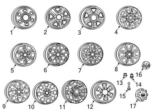 2022 Ram 2500 Wheels, Covers & Trim Aluminum Wheel Diagram for 6MS041AUAA