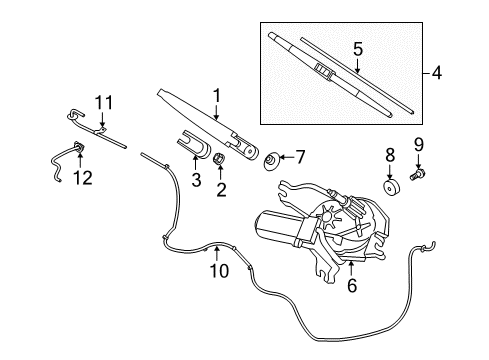 2011 Kia Forte Wiper & Washer Components Rear Windshield Wiper Blade Assembly Diagram for 988511J000