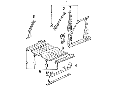 1996 Honda Accord Center Pillar, Hinge Pillar, Rocker, Exterior Trim, Floor & Rails, Uniside Panel, R. Side Sill Diagram for 04631-SV4-A80ZZ