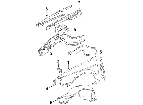 1988 Mercury Sable Fender & Components, Structural Components & Rails Splash Shield Diagram for E8DZ16102B