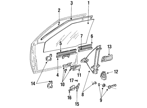 1990 Mitsubishi Precis Glass - Door Run-Front Door Window Glass LH Diagram for 82531-24210