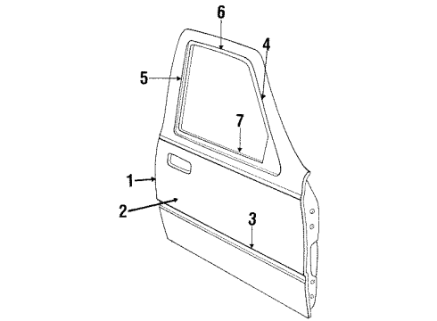 1990 Mercury Topaz Rear Door & Components, Exterior Trim Side Molding Diagram for E83Z5425557AA